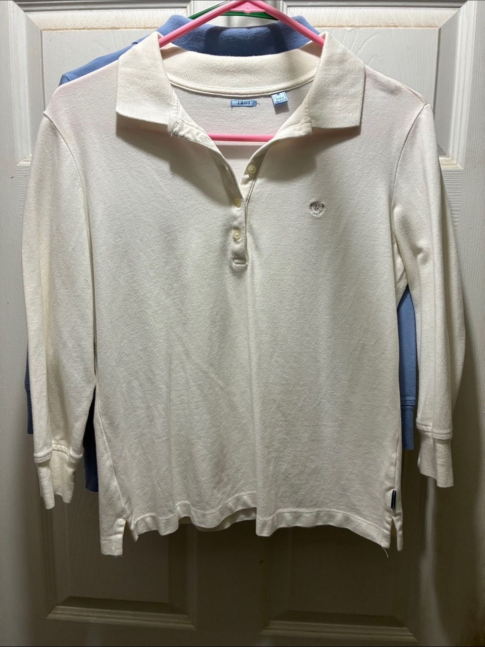Izod Cream Long Sleeve Polo Shirt for women